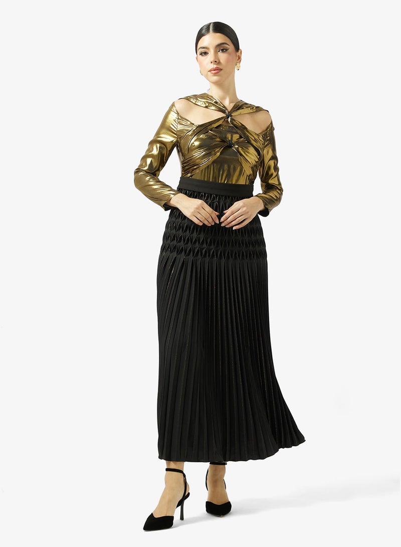 Threadz by Ajooni Metallic Pleated Dress - Image 4